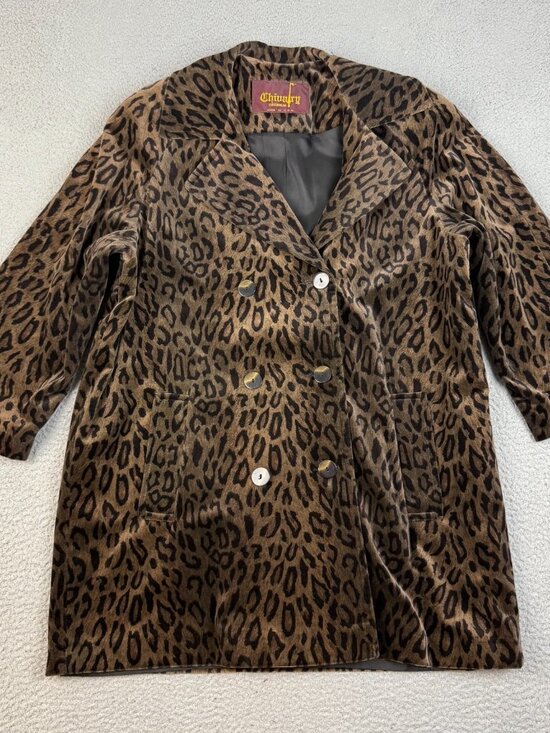 Vintage Women’s Leopard Print De Ball Velvet Double Breasted Overcoat Jackie O - Picture 1 of 8